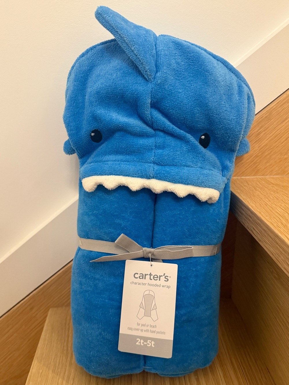NWT Carter's Blue Shark Hooded Towel Wrap